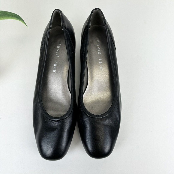 David Tate Black Supreme Leather Pumps Block Heel Slip On Shoe Womens Size 7.5 M - Picture 3 of 9